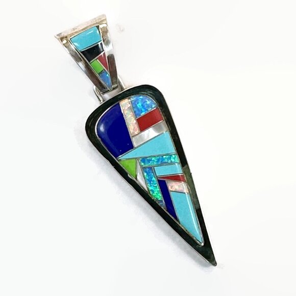 Nelson Garcia Jewelry - Native American Vintage Kewa Turquoise Pendant Sterling Silver Nelson Garcia